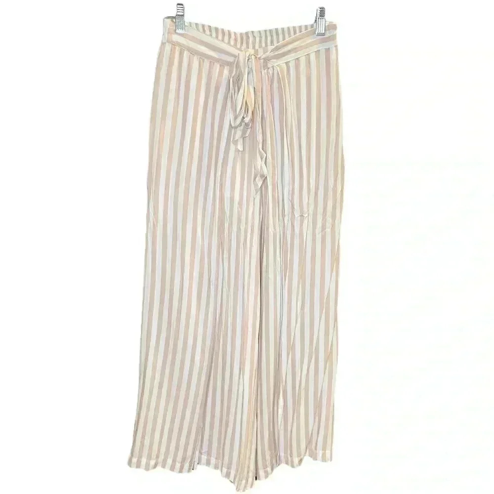 NWT Mahina Dotted Stripe Tie Pants in Tan, Size Small | G007